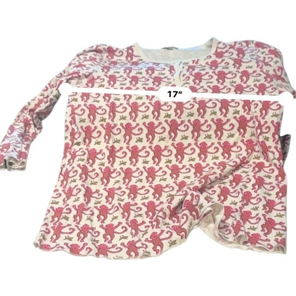 Roller Rabbit Womens Monkey Print Henley Top Size M Noelty Print Pink Cotton - Picture 3 of 7